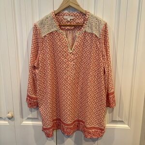 Weekend Suzanne Betro Orange And Cream Blouse Size 2X‎
